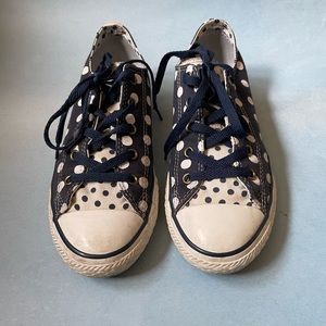 GUC Converse All Stars Blue/White Polka Dots Canvas Low Tops Sneakers sz 4